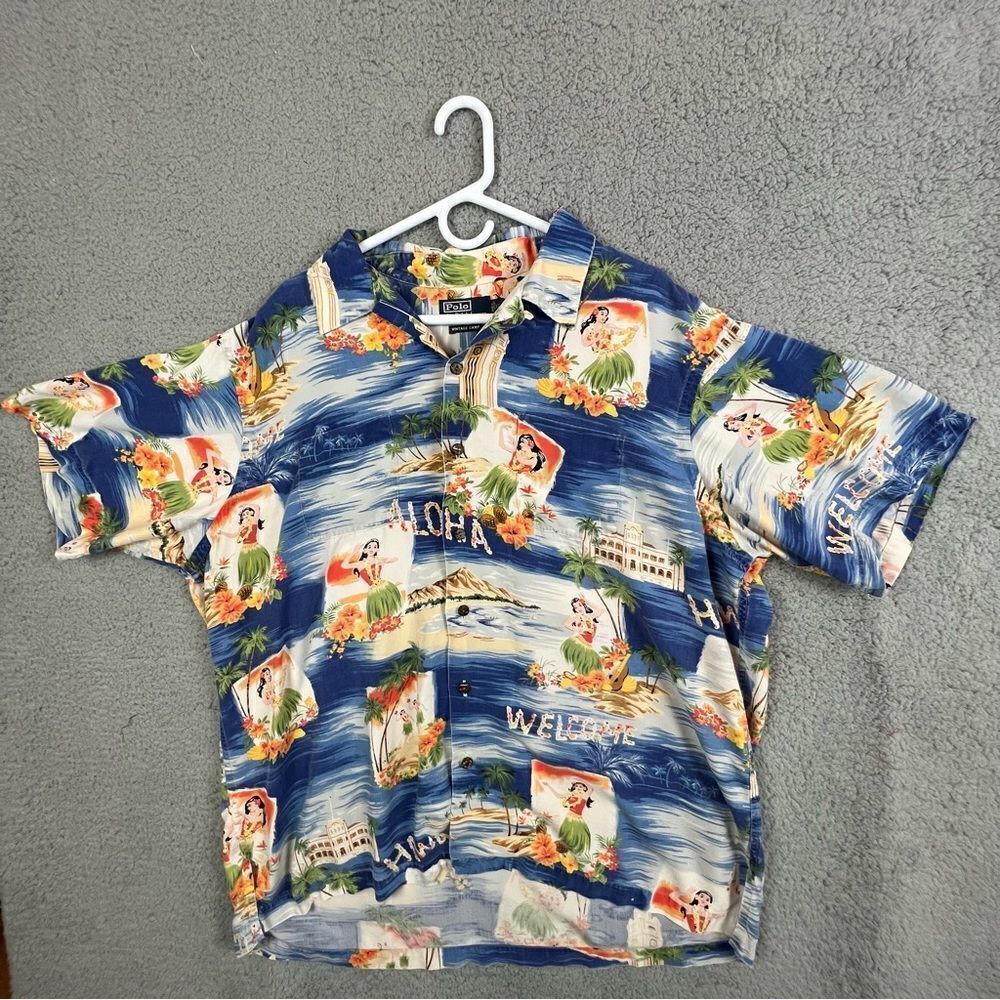 POLO RALPH LAUREN MENS HAWAIIAN SHIRT SIZE XL BLUE MULTICOLORED
